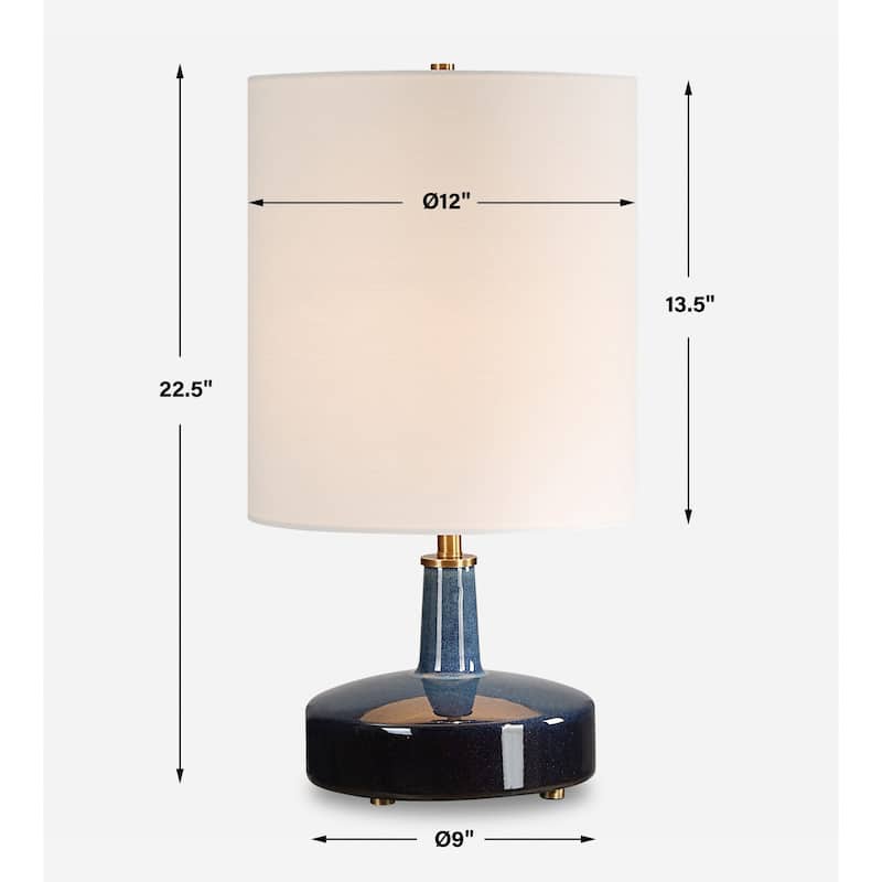 Table Lamp with Tall Drum Shade - 22.5" - Blue and White