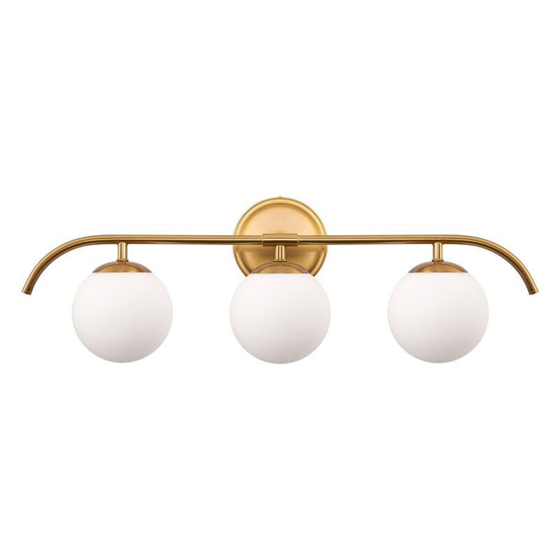 YANSUN 24.4 in. 3-Light Gold Industrial Vanity Lighting for Modern Bathrooms with Milky white glass Shades - OA-JQ32701CCP-3A**