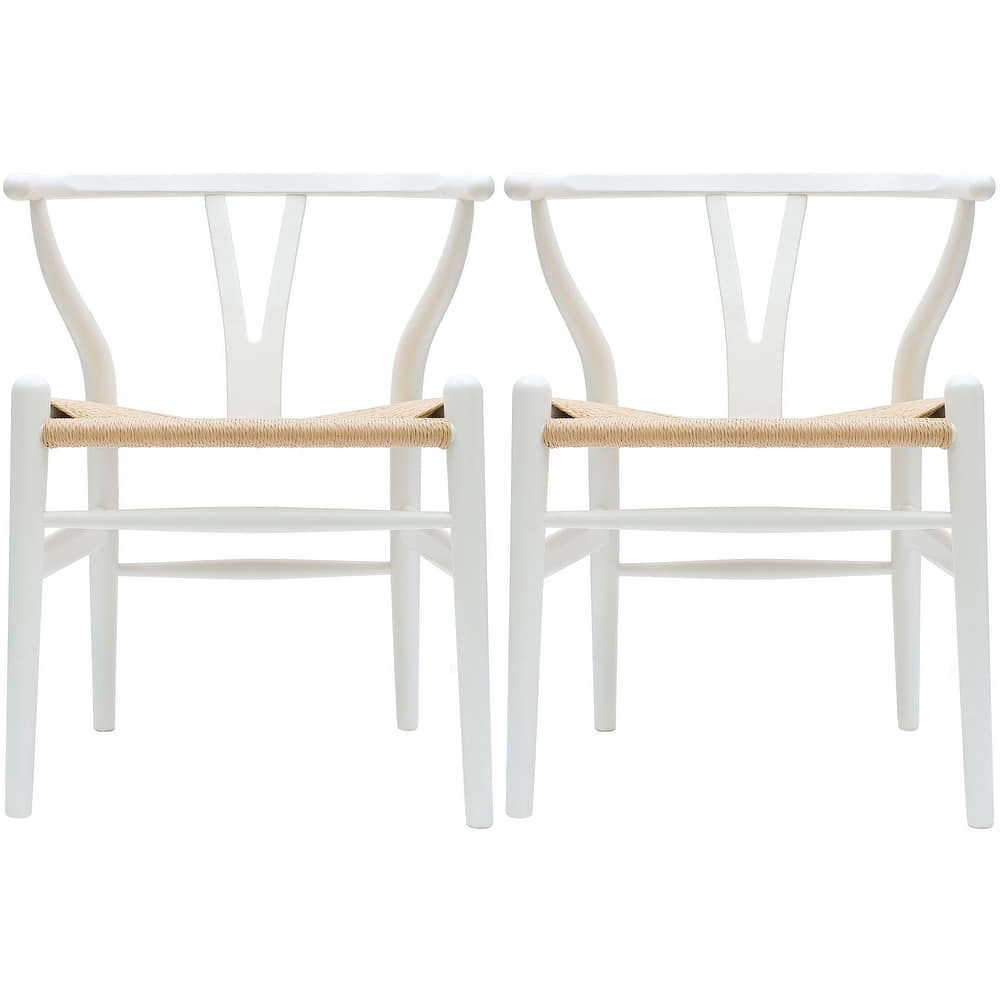 Set of 2 Modern Wood Dining Chair With Y Back Arm Armchair Hemp Seat For Home Restaurant Office