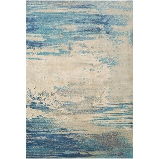 2' x 3' Blue and Light Gray Abstract Design Rectangular Machine Woven ...