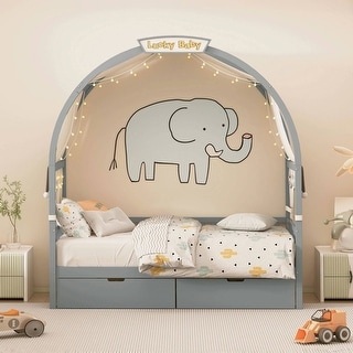 Twin Canopy Bed with Tent and Drawers