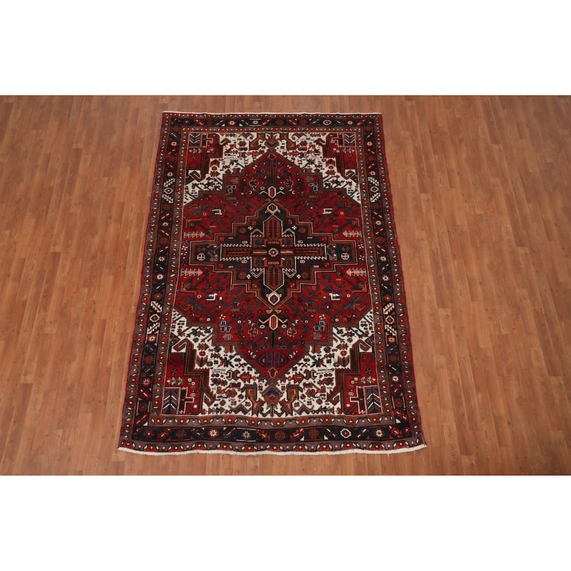 Hand Knotted Oriental 100% Wool Carpet Traditional Medallion Red Heriz Area Rug - 9' 3'' X 6' 3''