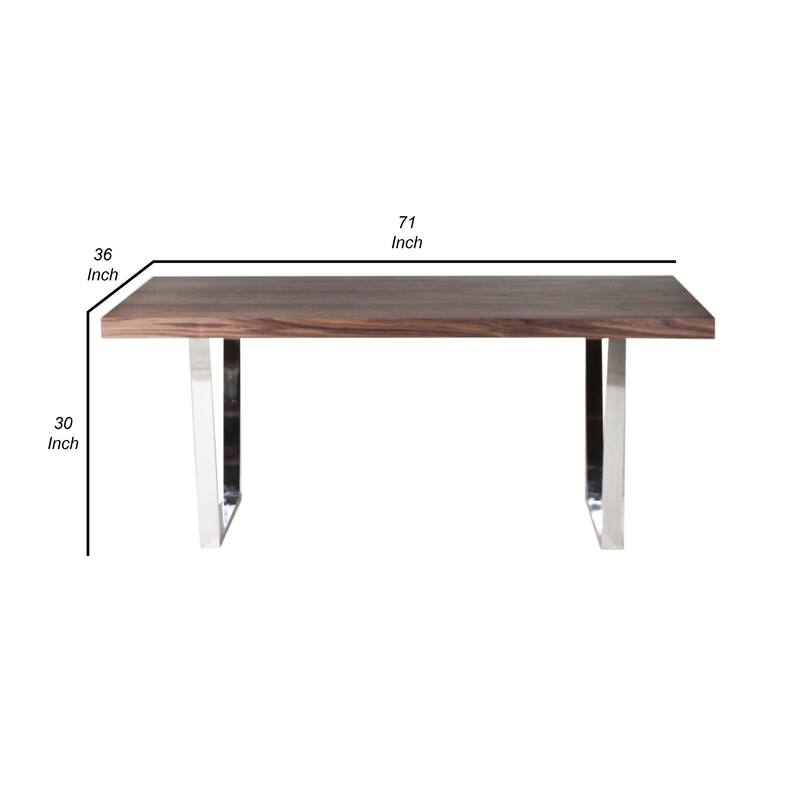 Ien 71 Inch Dining Table, Rectangular Top, Open Metal Panel, Walnut Brown