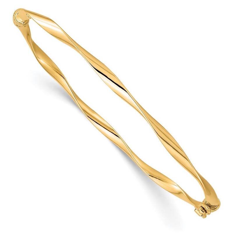 Curata 10k Yellow, White or Rose Gold Italian 3mm Twisted Polished Hinged Bangle Bracelet