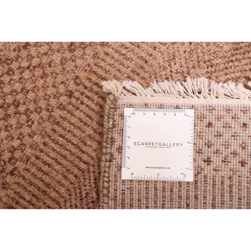 ECARPETGALLERY Hand-knotted Finest Silk Shadow Tan Viscose, Wool Rug - 6'0 x 9'0