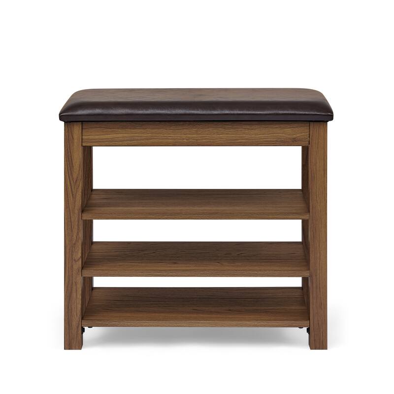 Roomfitters Height Adjustable Wooden Shoe Bench with Cushion Seat and Concealed Storage Compartment, Charcoal Grain, Vintage