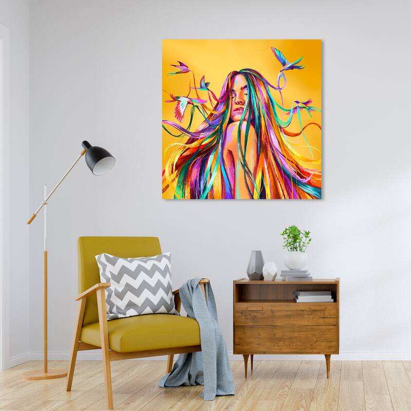 Wynwood Studio Canvas Fashion and Glam Saturated Flock Yellow and Hot Pink Modern & Contemporary Wall Art Canvas Print - 30 x 30