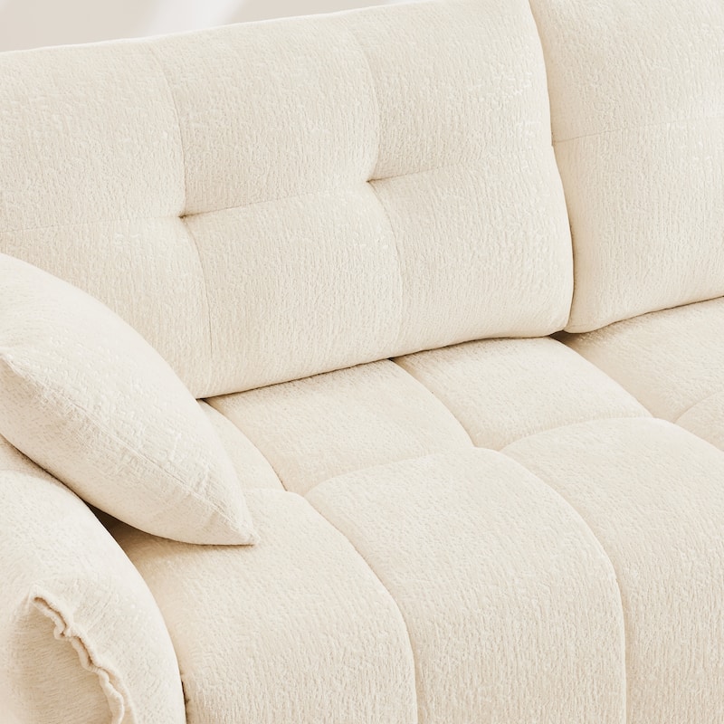 78.7" Chenille 2-Seater Sofa with Ottoman, Minimalist Design and High-Resilience Cushions