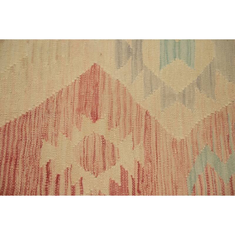 Hand Woven Oriental 100% Wool Carpet Southwestern Tribal Beige & Ivories Kilim Area Rug - 8' 11'' X 5' 8''