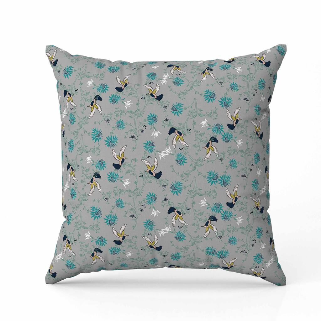 Songbird Flora Parade Faux Suede Reversible Throw Pillow Gray and Cyan