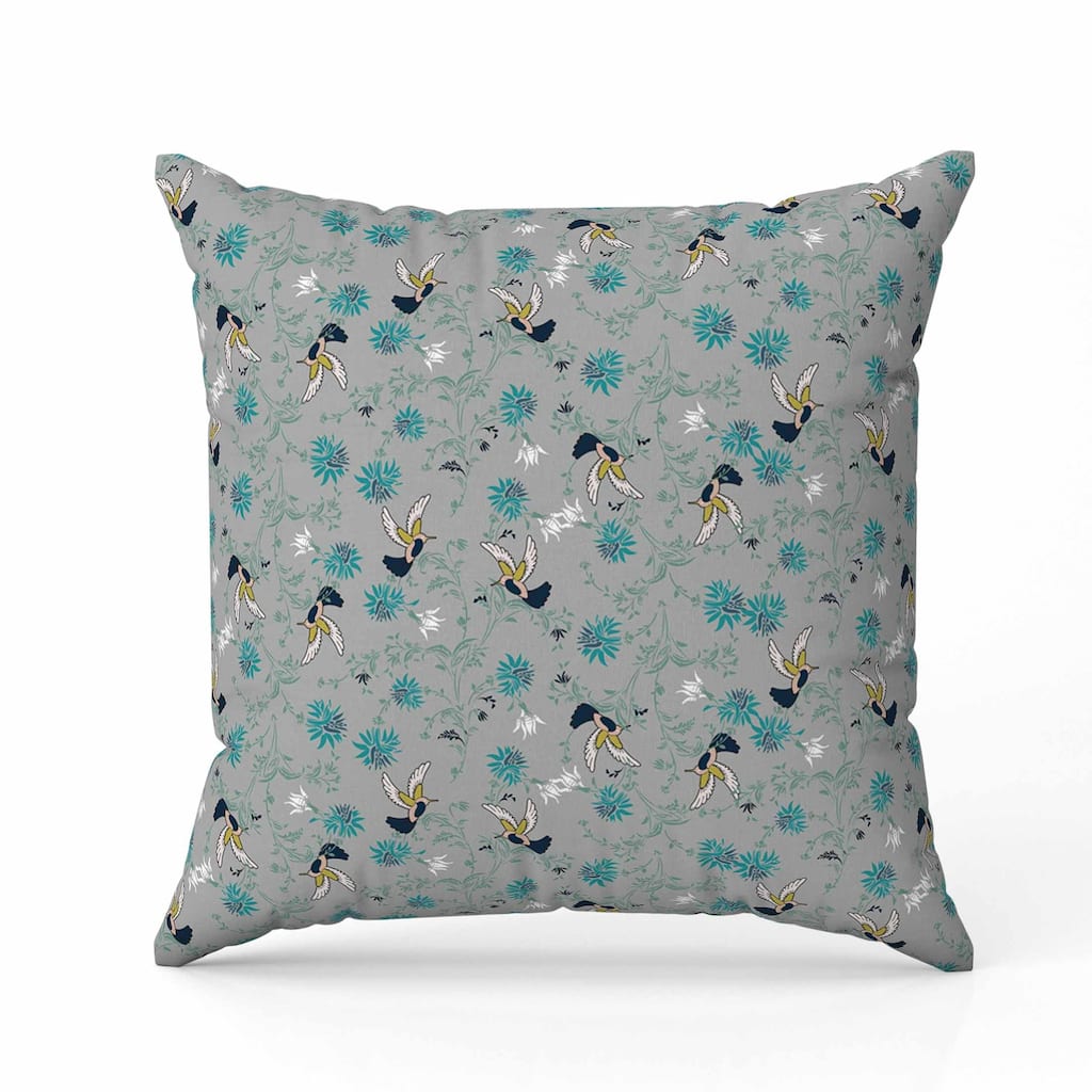 Songbird Flora Parade Indoor/Outdoor Reversible Throw Pillow Gray and Cyan