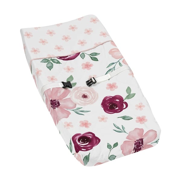 slide 2 of 6, Burgundy and Pink Watercolor Floral Girl Changing Pad Cover - Blush Maroon Wine Rose Green White Shabby Chic Flower Farmhouse
