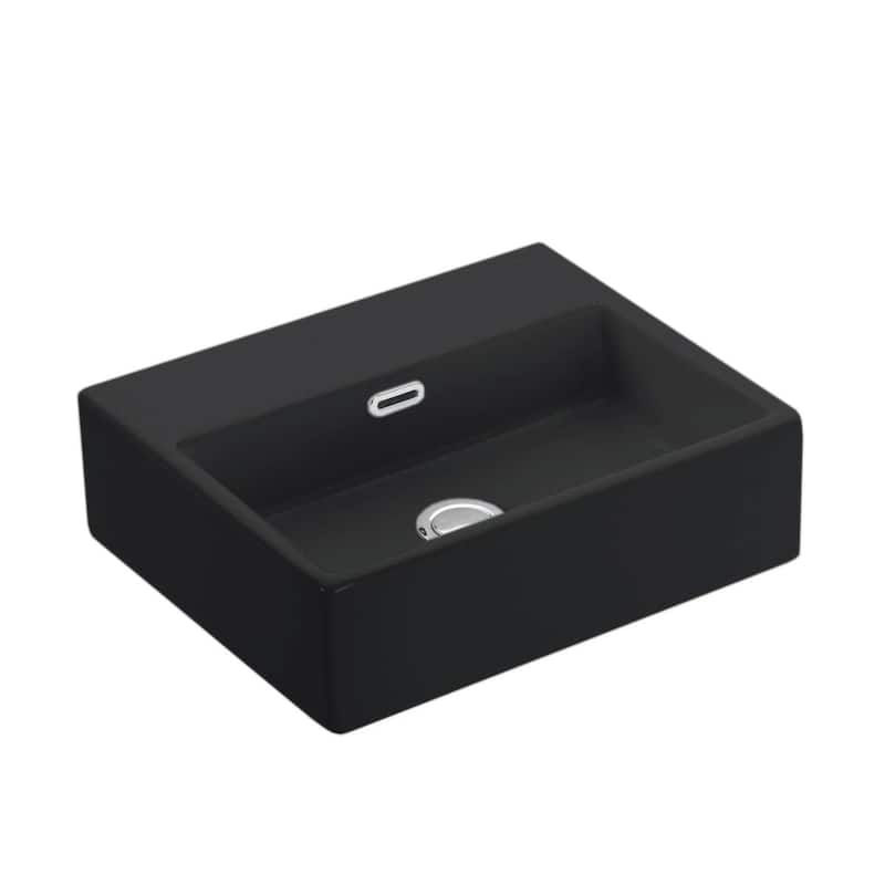 WS Bath Collections Quattro 16-7/8" Rectangular Ceramic Vessel or Wall - Matte Black