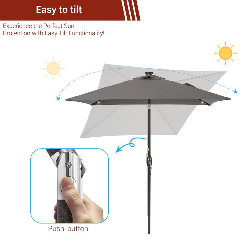 LIVOOSUN 6.5×6.5FT LED Square Patio Umbrella with UPF50+, Tilt Function, and Wind-Resistant Design——Experience Outdoor Comfort