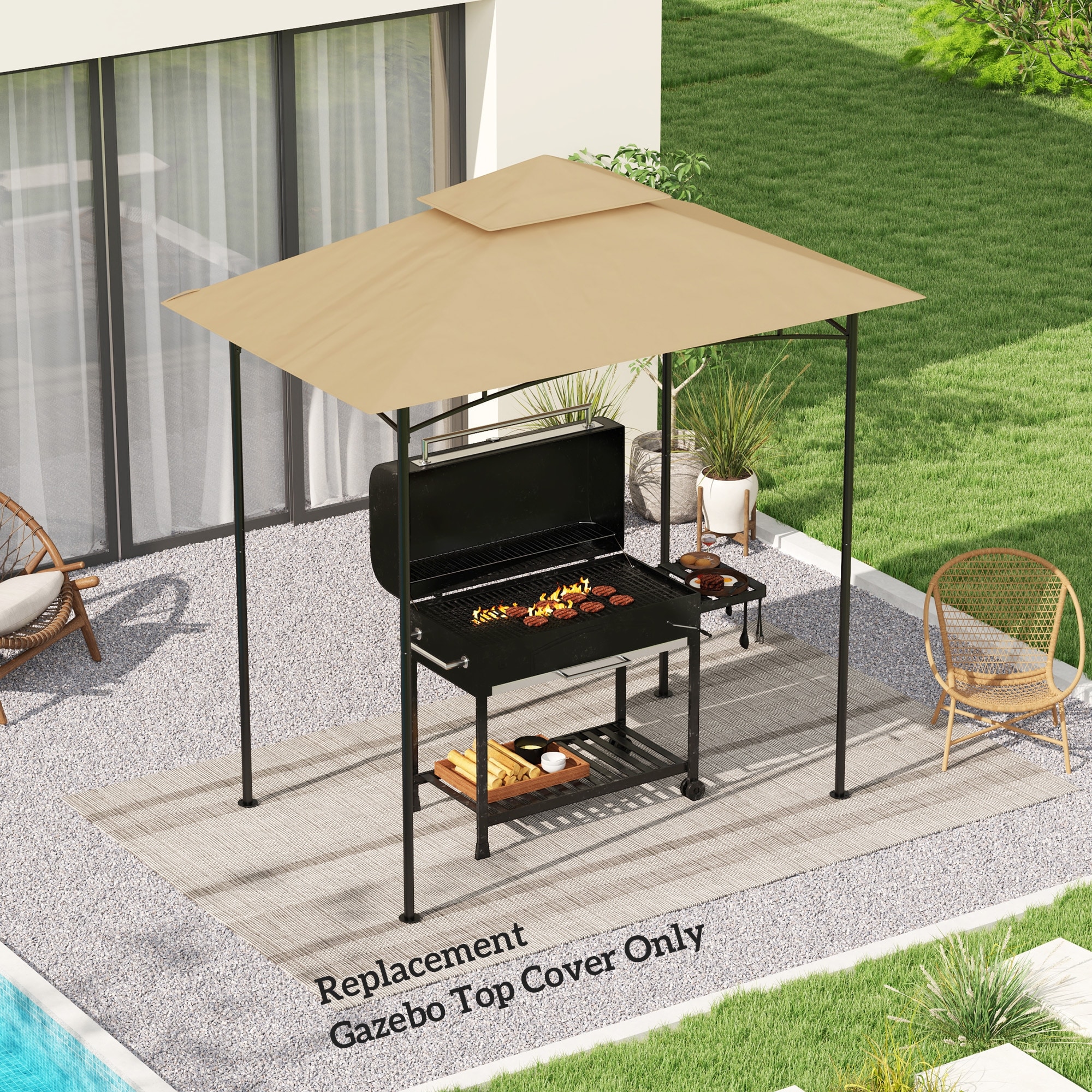 Outsunny Grill Gazebo Canopy Replacement Roof, UPF50+ Protected, 5' x 8' Outdoor BBQ Canopy Replacement Cover, TOP COVER ONLY
