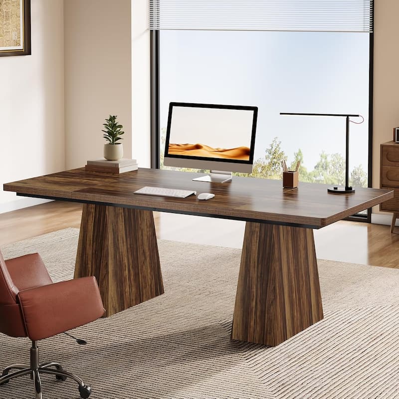 63" Modern Executive Desk, Large Computer Workstation with Sturdy Double Pedestal Base, Elegant Study & Writing Table