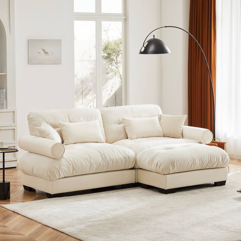 Modern Sectional Couch Comfortable Upholstered Sofa Set with Lumbar Pillow and Throw Pillow for Living Room