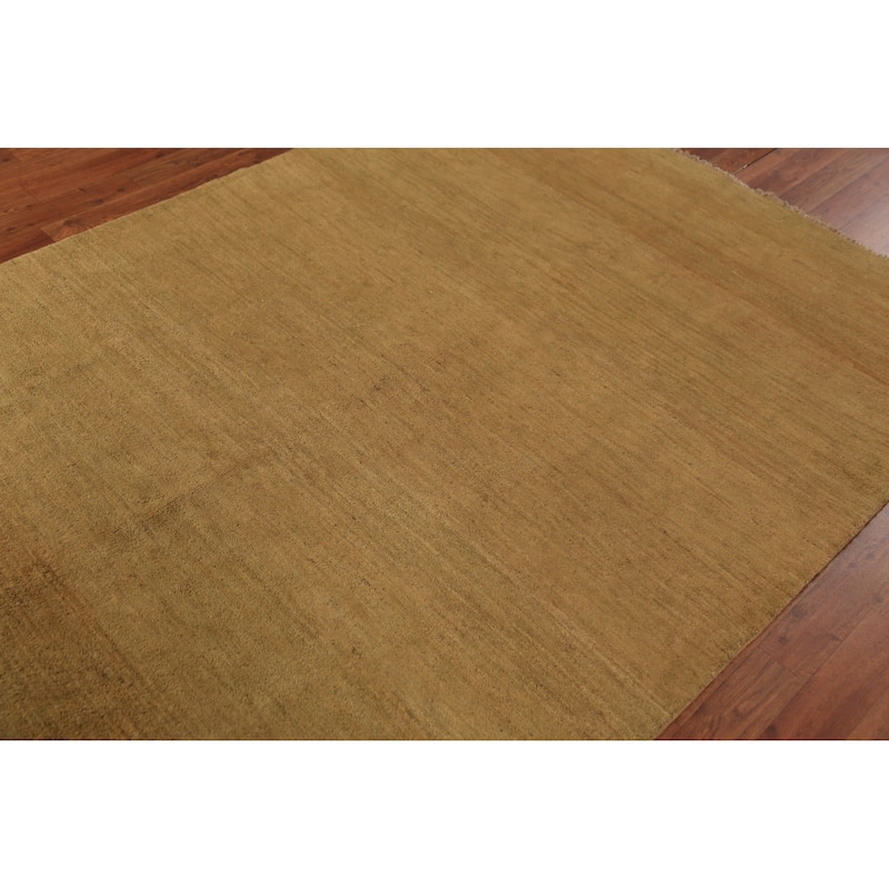 Modern Yellow Gabbeh Oriental Area Rug Handmade Wool Carpet - 5'0" x 6'7"