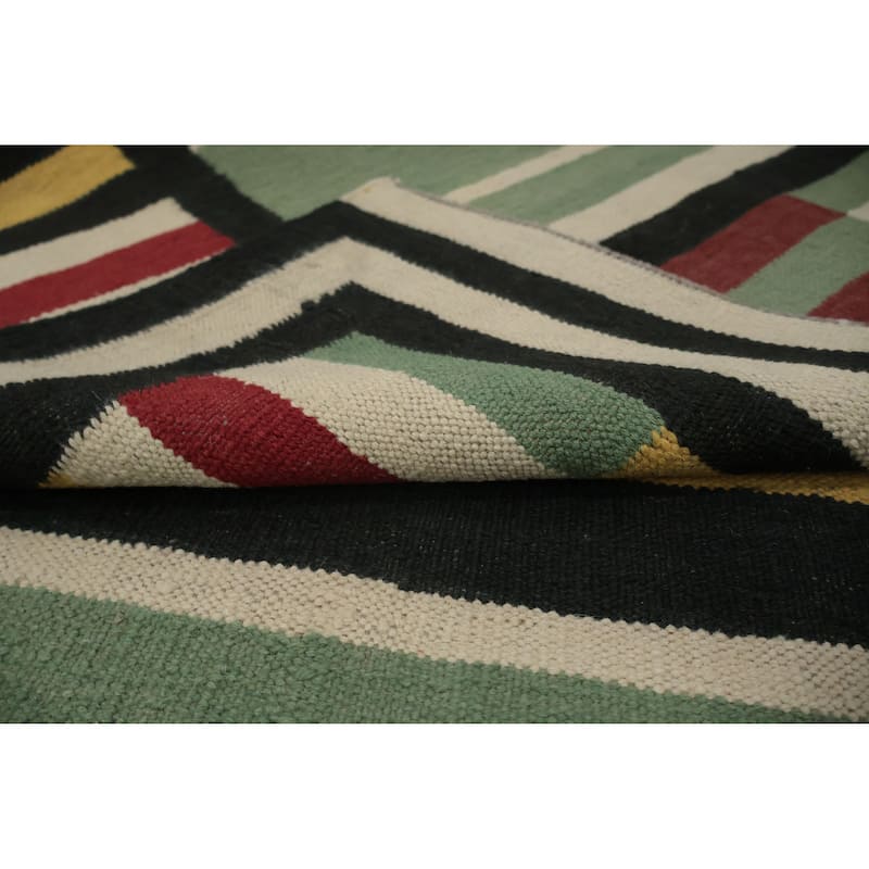 Hand Woven Oriental 100% Wool Carpet Southwestern Modern Green Kilim Area Rug - 9' 11'' X 8' 5''