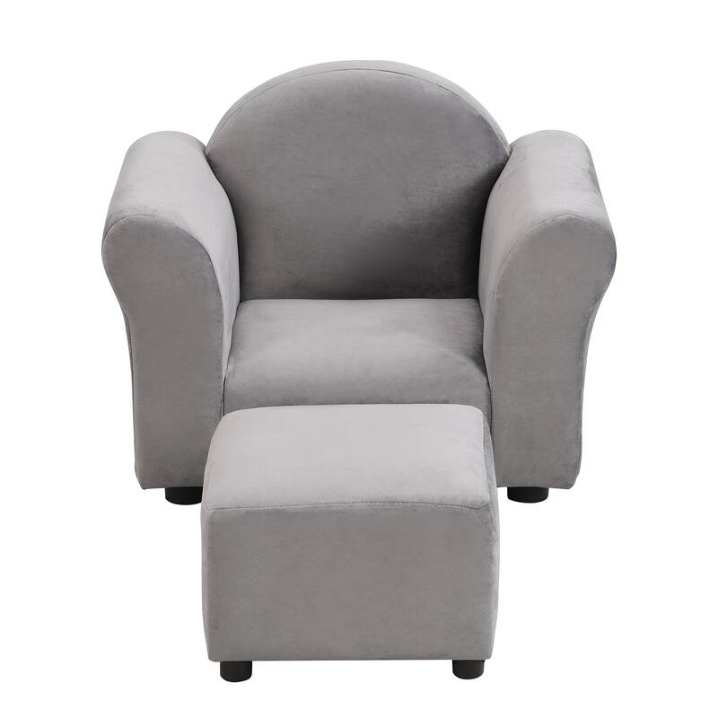 Anmytek Gray Velvet Kids Armchair Ottoman Set Toddler Chair Playroom Nursery Decor - 22.4 in. W X 16.1 in. D X 17.7 in. H