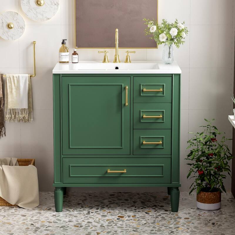 30" Bathroom Vanity with Ceramic Sink, Soft-Close Door, Built-in Shelf & Ample Storage