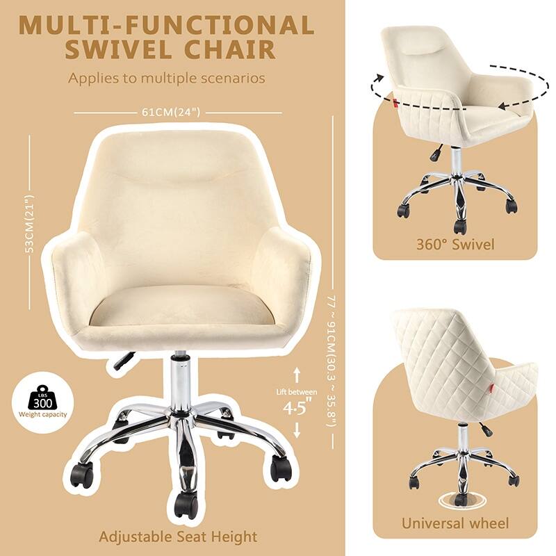 VANITII Accent Chair Swivel Vanity Chair Office Desk Chair With Wheels Modern Height Adjustable Pink/Grey/White