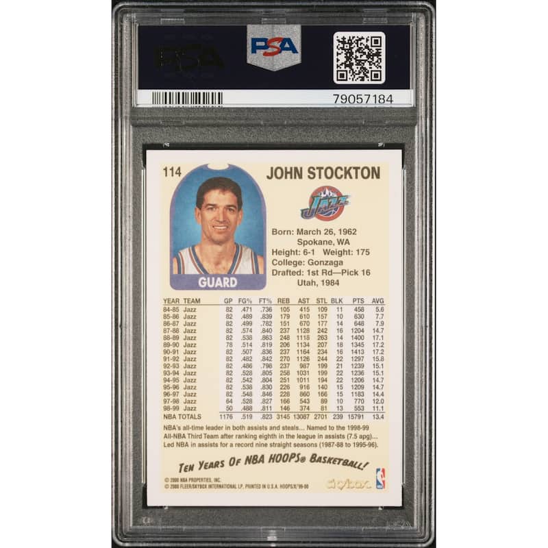 John Stockton 1999 Skybox Hoops Decade X Basketball Card #114 Graded PSA 10 - 8'6" x 11'6"