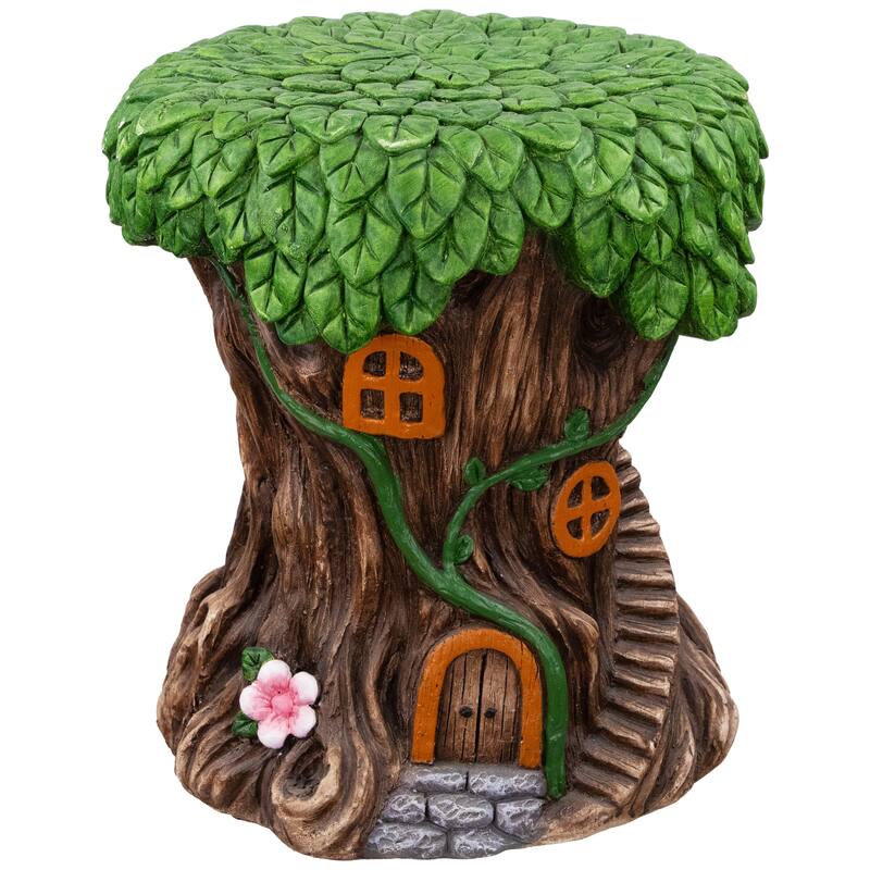 Outdoor Garden Fairy Tree Stump Plant Stand - 13.75"