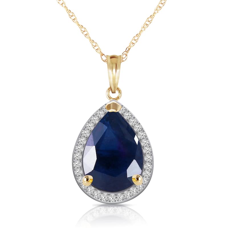 5.26 Carat 14K Solid Gold Gemstone Necklace Natural Diamond Sapphire - 16 Inch - Yellow
