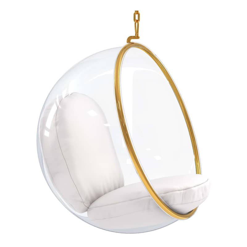 HomeRoots 42" White and Gold Acrylic and Faux Leather Hanging Balloon Chair - 42' X '42' X '25