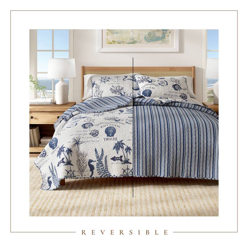 Linery & Co. Navy Nautical Pattern Microfiber Quilt Set With Shams