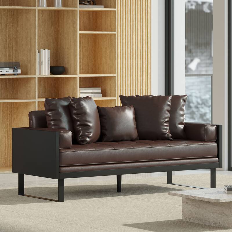 Contemporary Oversize PU Upholstered Loveseat with Pillows