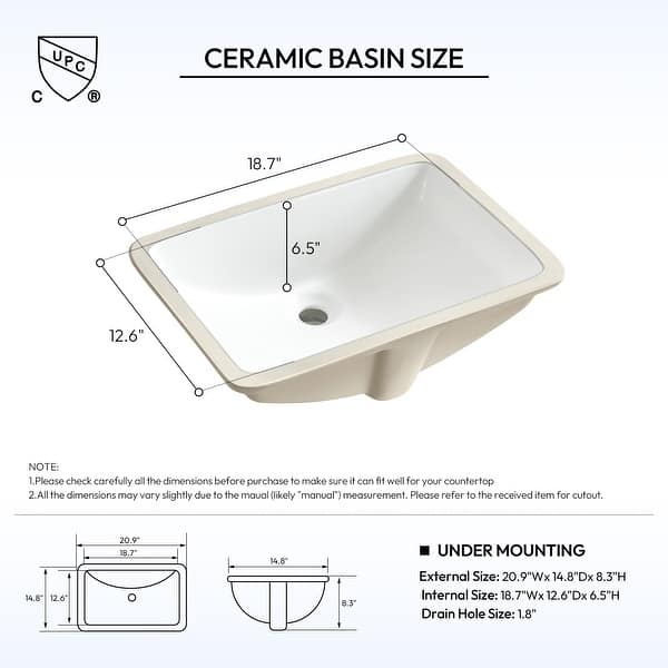dimension image slide 0 of 22, Malaga Composite Stone Vanity Top with White Rectangular Sink