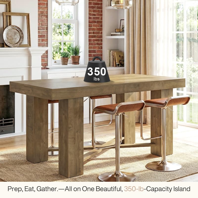 55" Kitchen Island Table, Counter Height Farmhouse Prep Table