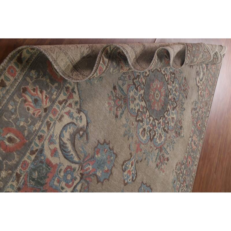 Hand Knotted Oriental 100% Wool Carpet Traditional Medallion Brown Tabriz Area Rug - 11' 4'' X 7' 10''