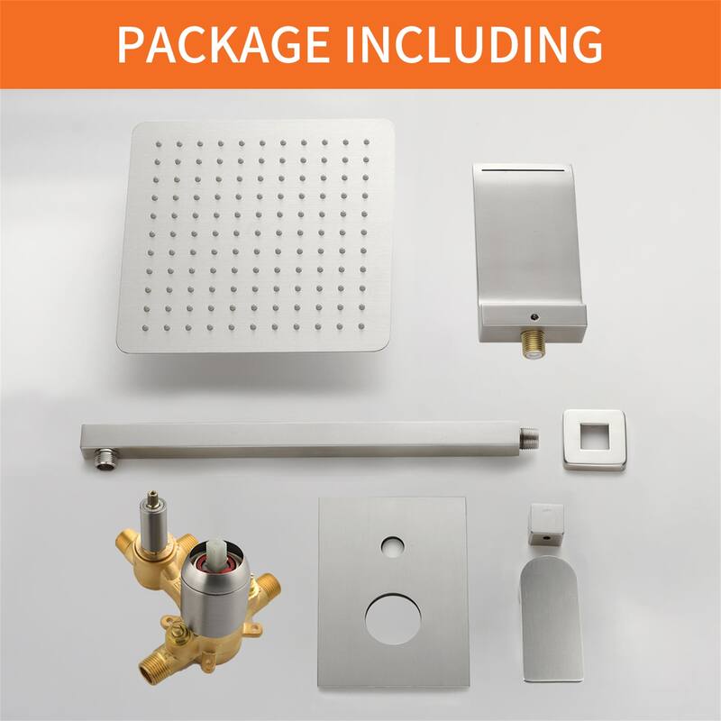 10 Inch Wall Mount Shower System with Waterfall Tub Spout Modern Rainfall Tub Shower Faucet With Rough-in Valve
