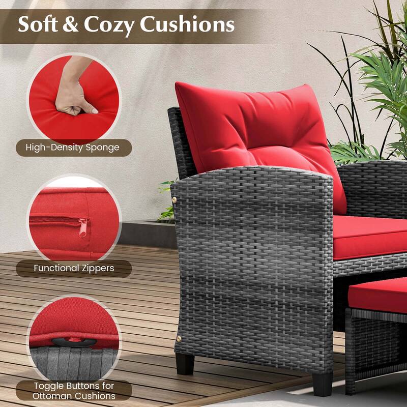 Costway 5 Piece Patio Rattan Furniture with 2 Ottomans & Tempered - See Details