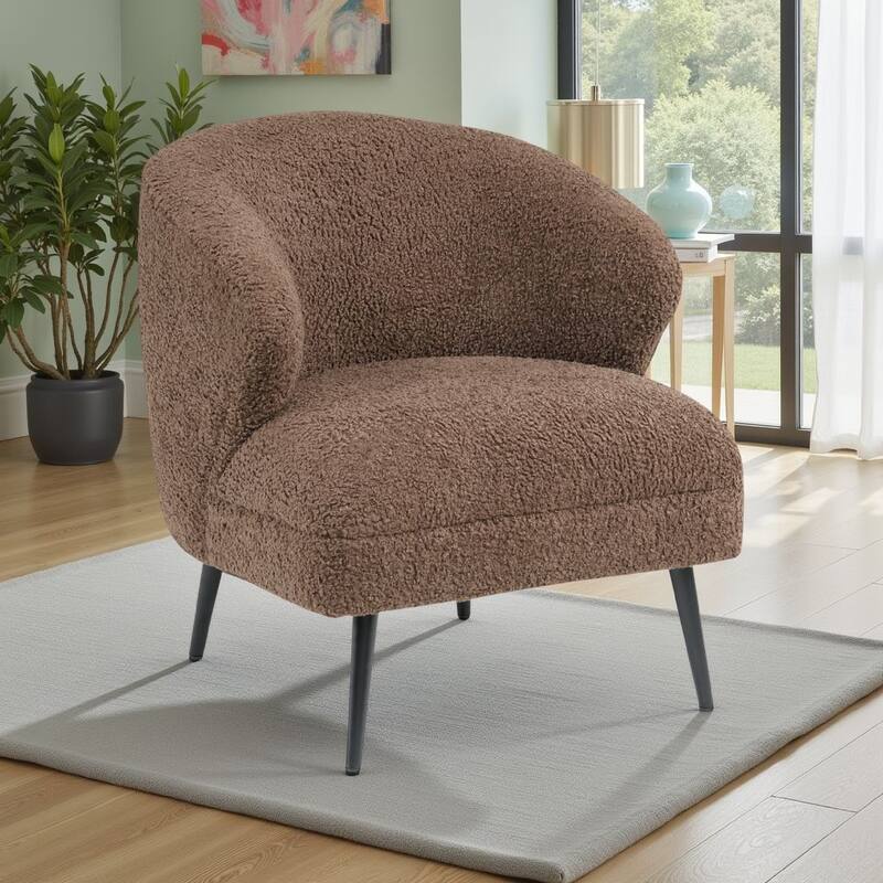 Neda Accent Chair, Soft Brown Boucle, Curved Barrel Back