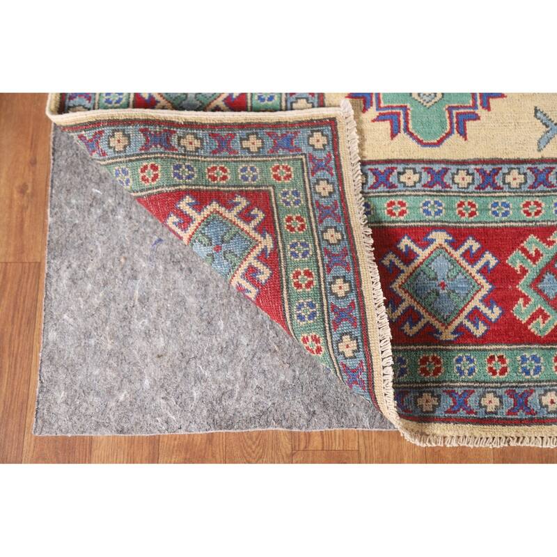 Hand Knotted Oriental 100% Wool Carpet Traditional Geometric Peach Kazak Area Rug - 9' 9'' X 6' 8''