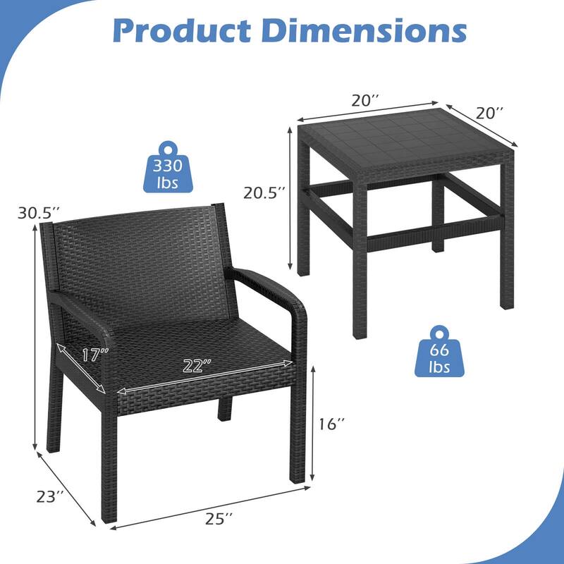 Costway 3 Piece Patio Furniture Set with 2 Modern Rattan Armchair & - See Details