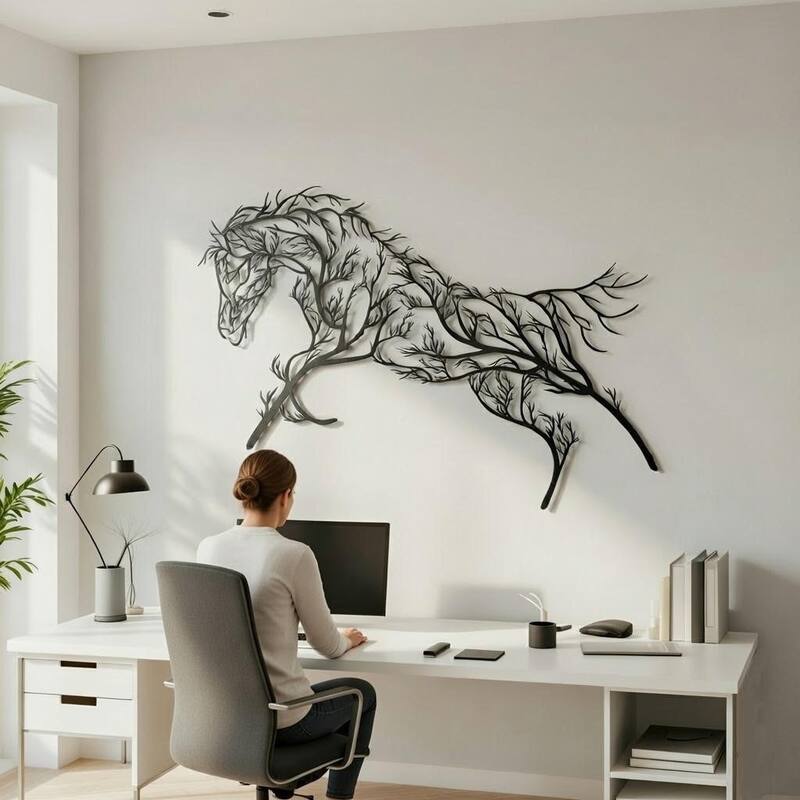 Tree Horse Metal Wall Decor for Home and Outside - 46x24 inches