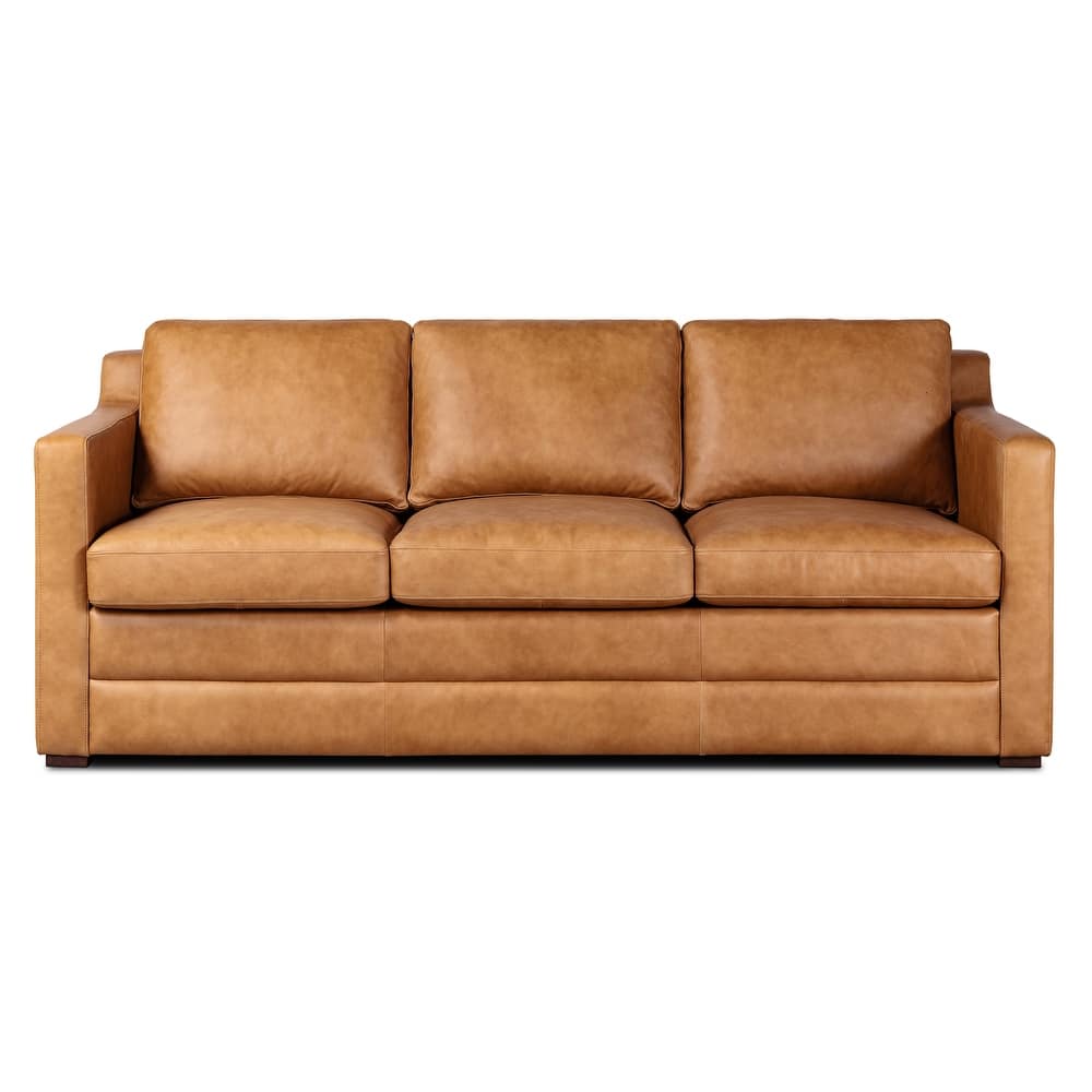 Poly & Bark Sorrento Leather Pull-Out Convertible Sleeper Sofa In Cognac Tan