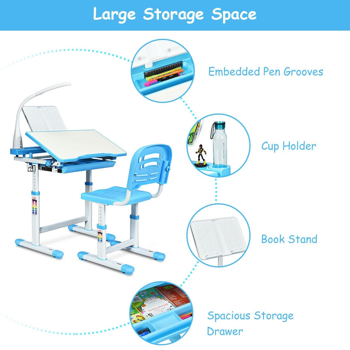 Adjustable kids desk chair set hotsell with lamp and bookstand