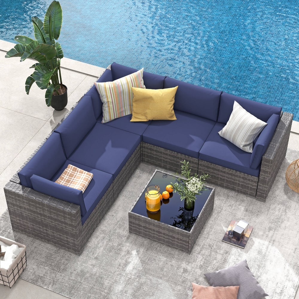 6-Piece Outdoor Wicker Sectional Sofa Set with Cushions