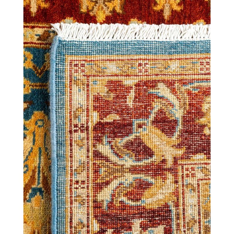 Overton Hand Knotted Wool Vintage Inspired Traditional Ottoman Blue Runner Rug - 2' 6" x 9' 5"