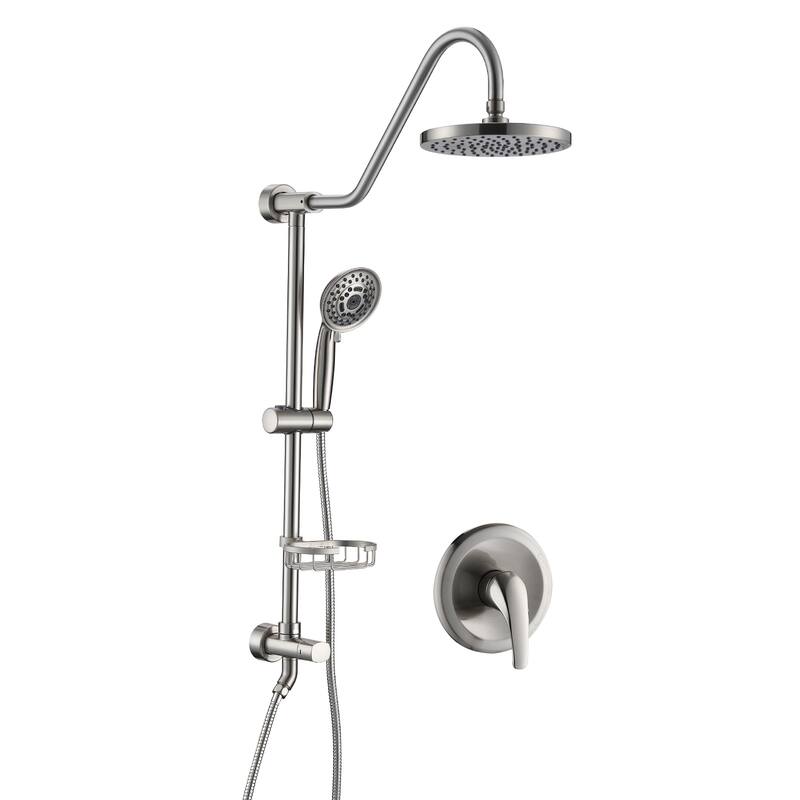YASINU Wall-Mounted Rain Shower System with 5-Function Handheld Shower - Brushed Nickel