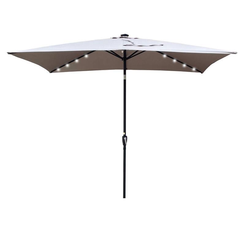 GEITIN 6.5ft Rectangular Patio Solar LED Lighted Outdoor Umbrellas with Crank