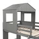preview thumbnail 23 of 35, Farmhouse Twin Over Full Wooden Playhouse Bunk Bed with Ladder & Slide