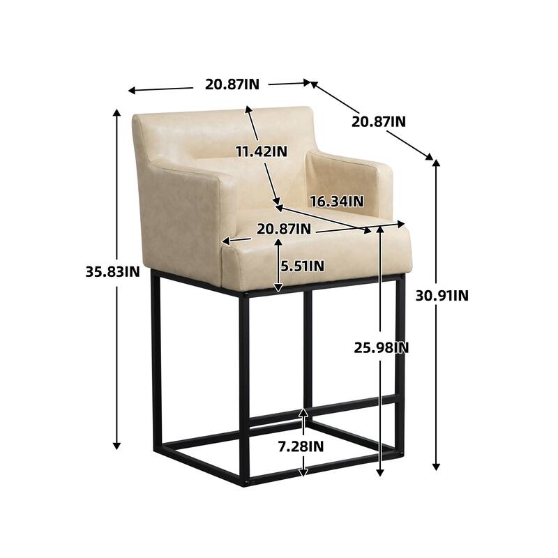 House Hold Counter Height Bar Stools Set of 2,Modern Square PU Bar Stool