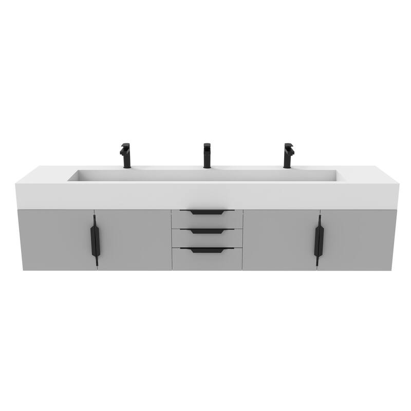Nile 84" Wall Mounted Bathroom Vanity Set w/ White Top - Matte - Grey